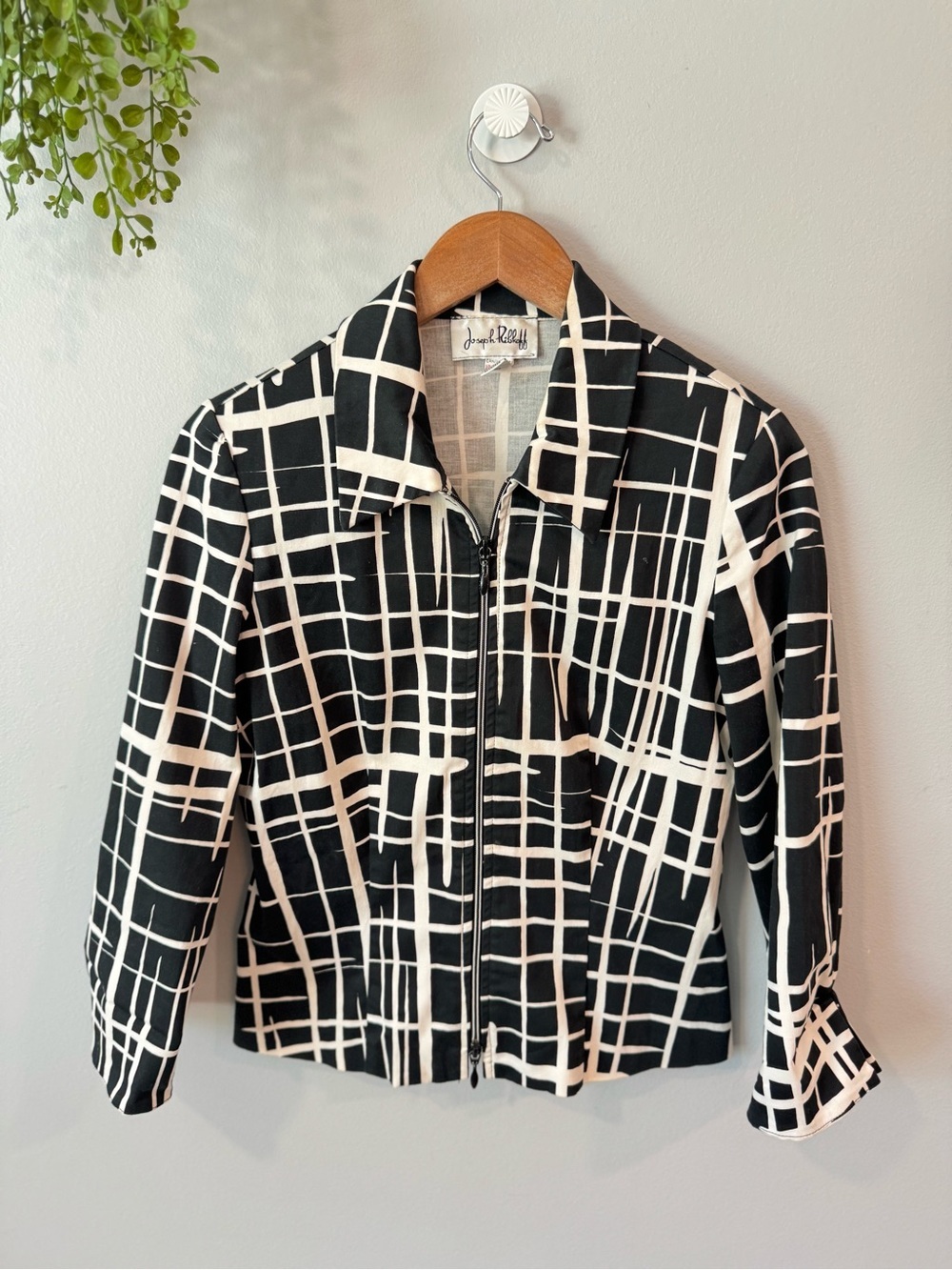 Joseph Ribkoff Black and White/Cream Grid Zip Jacket